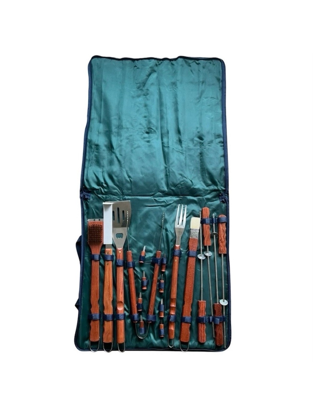 Picnic Time 18 Piece BBQ Grill Set Soft Green Tote Barbecue Stainless Steel Wood